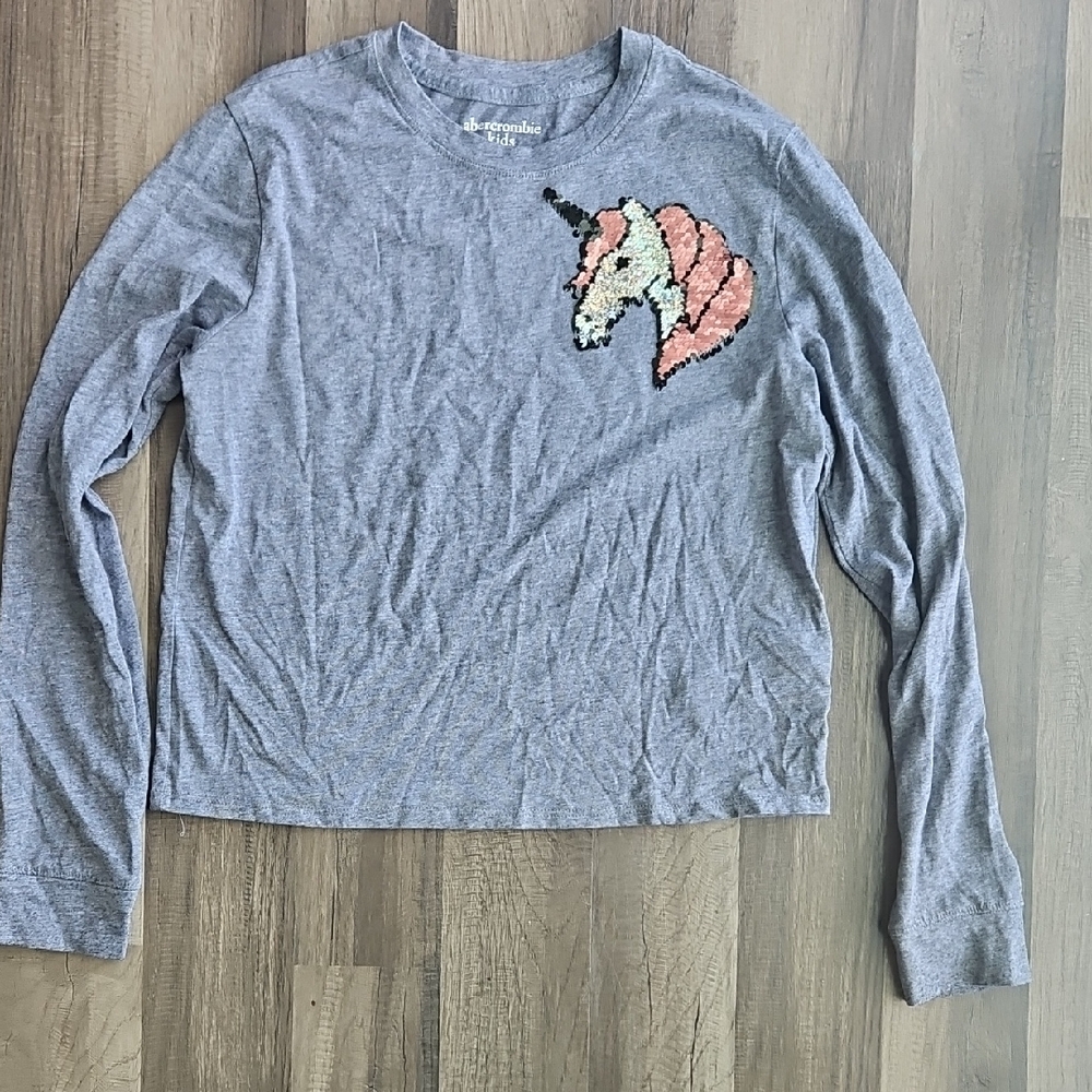 Abercrombie Kids Gray Long Sleeve Tee with Unicorn Design